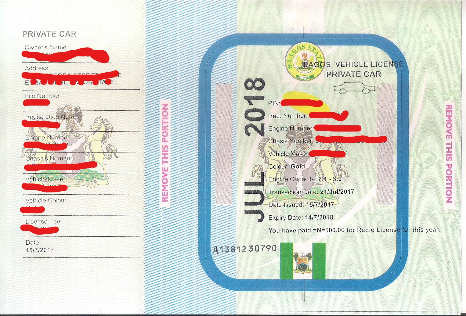Vehicle license